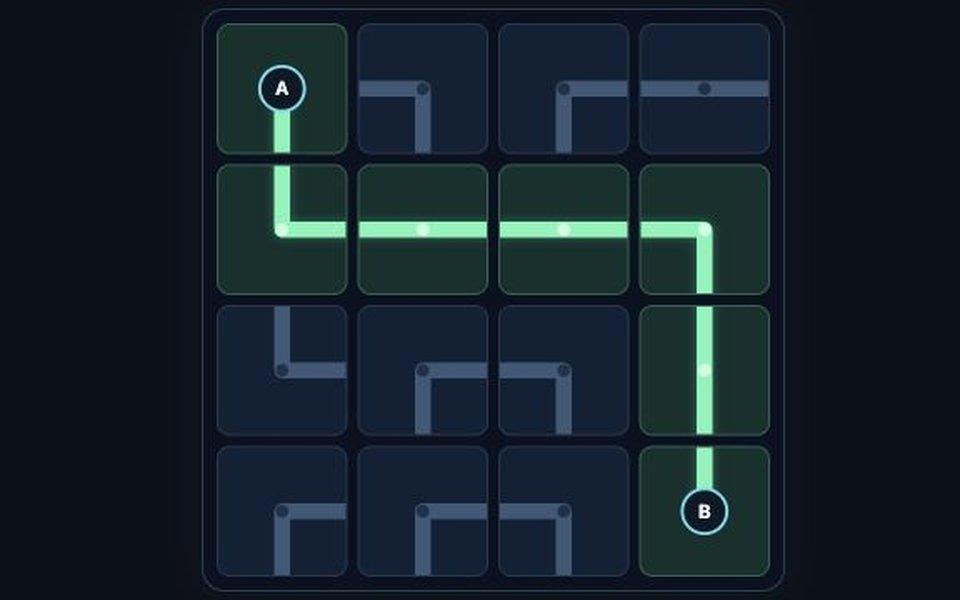 Circuit Link with a completed green pipe path from A to B.