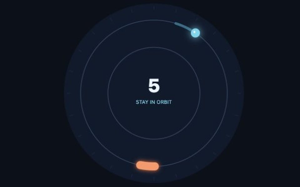 Orbit Dodge during a run, with a satellite circling two tracks and an orange barrier.